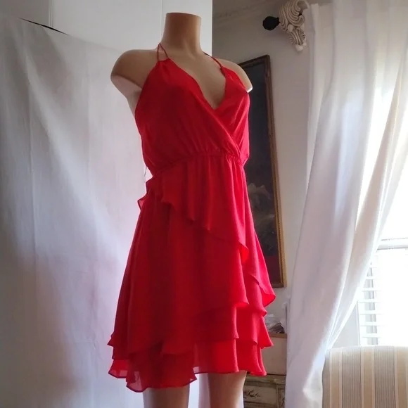 Haute Hippie Dresses | Haute Hippie Red Silk Dress with Ruffles Xs | Color: Red | Size: Xs | Lovymylove's Closet